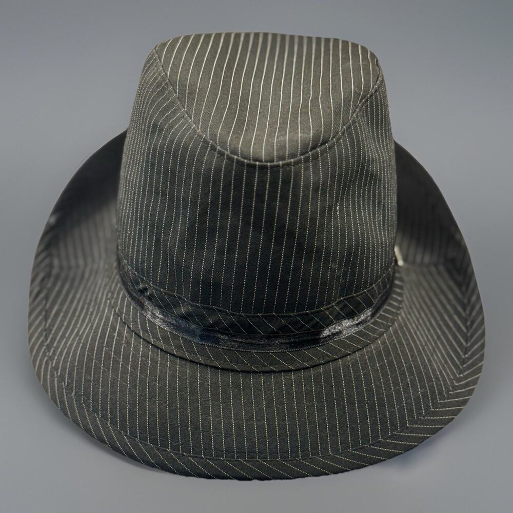 Black Pinstripe Fedora Hat Rhinestone Buckle Dress Hat Unisex 1073